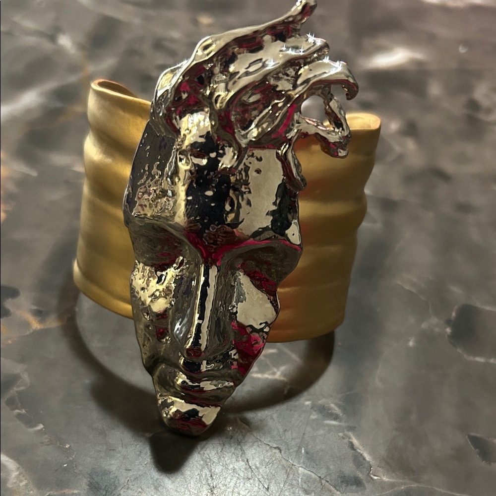 Gold Tone and Silver Tone Statement Face Cuff Bracelet!